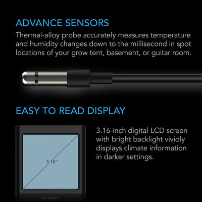 AC Infinity CLOUDCOM B1 Smart Thermo-Hygromètre avec Data App 12' Sensor