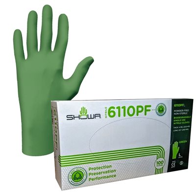 Gant biodégradable Showa vert/noir (100 / Bx)